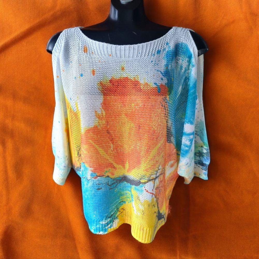 Luisa Ricci Abstract Floral Cold Shoulder Lightweight Sweater Made in Italy 🇮🇹